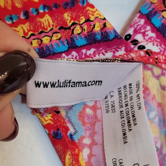 Luli Fama V-Neck Racerback Swim Cover-Up Dress Multi Color Pattern Cinch Resort - Picture 12 of 14